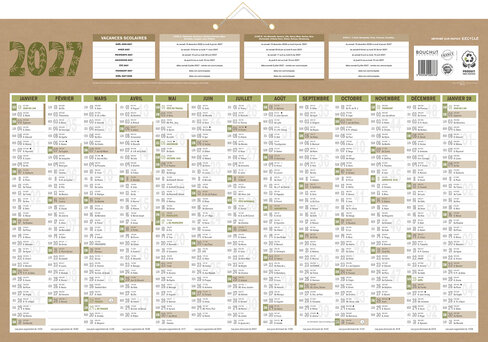 Calendrier recyclé - 13 mois sur 1 face - 43 x 65 cm - marron