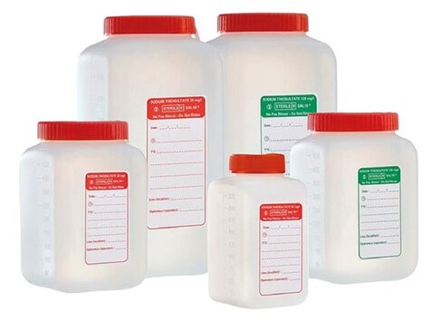 Flacon carre PEHD avec sodium thiosulfate Clearline irradié 1 litre 120mg/l x90