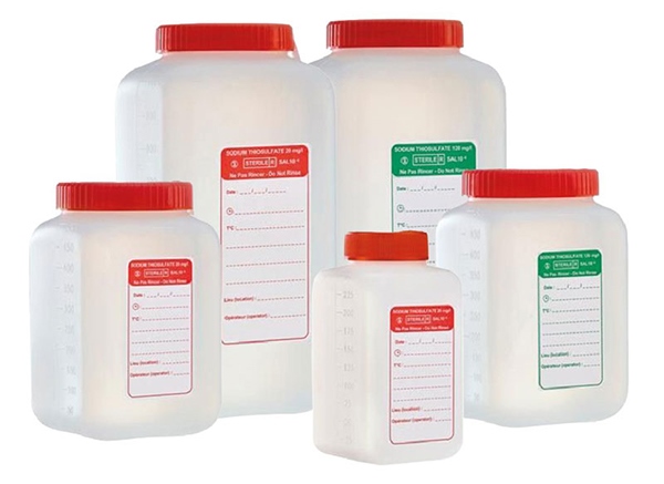 Flacon carre PEHD avec sodium thiosulfate Clearline irradié 500ml 120mg/l x105