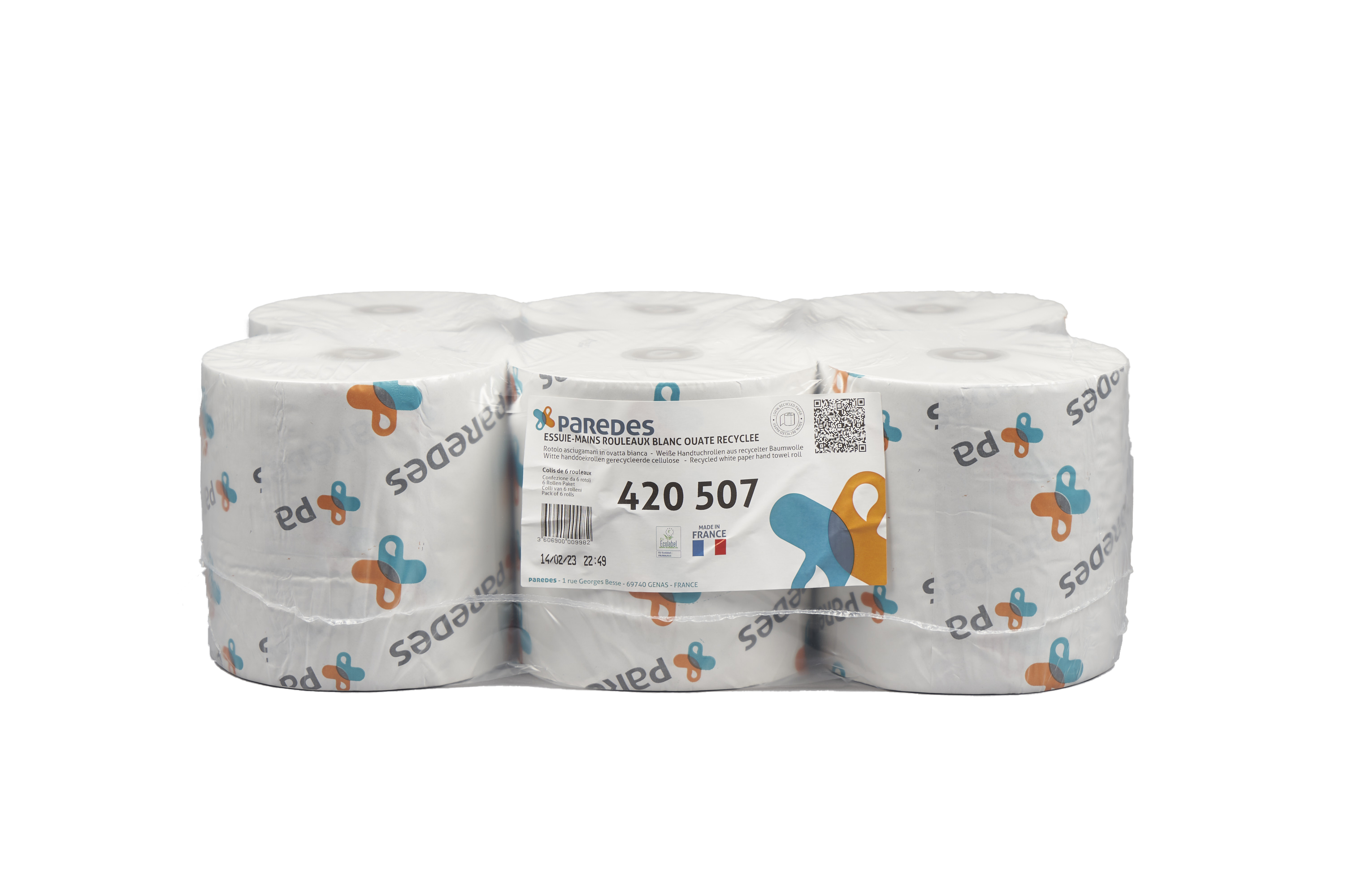 Essuie-mains rouleau 200 m - blanc - 2 plis - recyclé - ecolabel pour Distributeur Paredis style opti roll