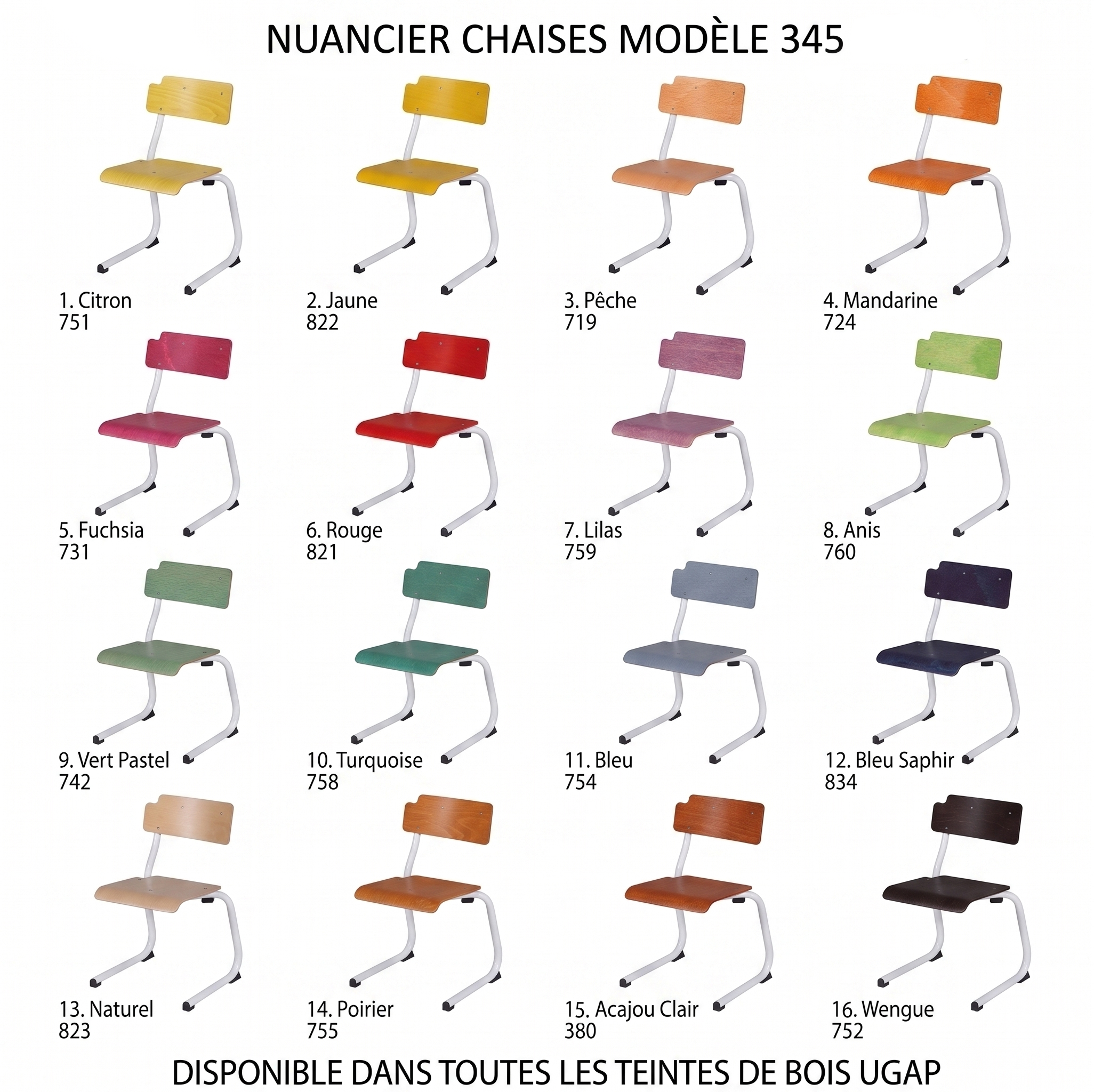 Chaise gamme 3.4.5 - T5 - en appui sur table - dossier et assise multiplis hêtre vernis teinté -