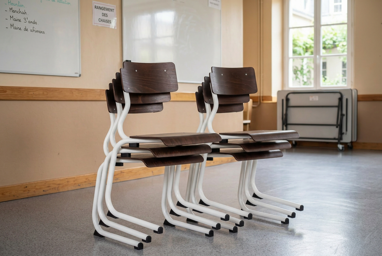 Chaise gamme 3.4.5 - T3 - en appui sur table - dossier et assise multiplis hêtre vernis teinté -