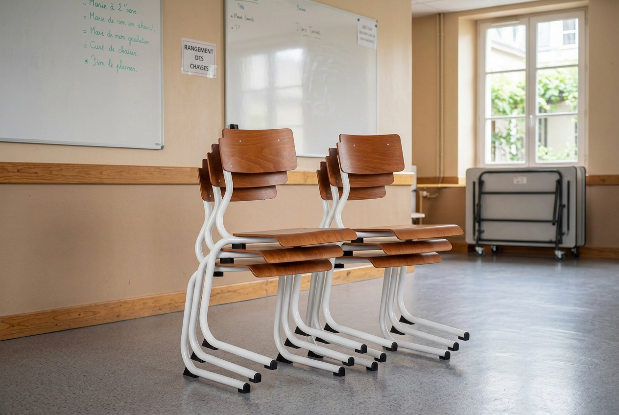 Chaise gamme 3.4.5 - T3 - en appui sur table - dossier et assise multiplis hêtre vernis teinté -