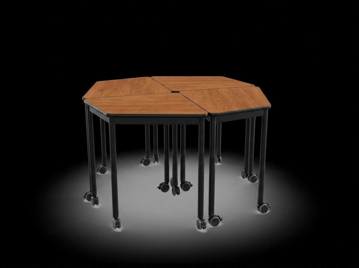Table gamme 3.4.5 à roulettes - Taille M 73 x 68,5cm - plateau mélaminé de réemploi - piétement métal noir