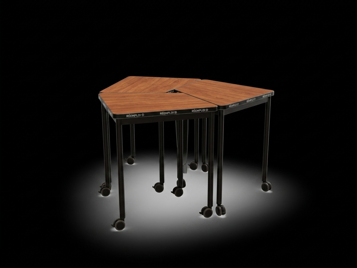 Table gamme 3.4.5 à roulettes - Taille S 64 x 60 cm - plateau mélaminé de réemploi - piétement métal noir -