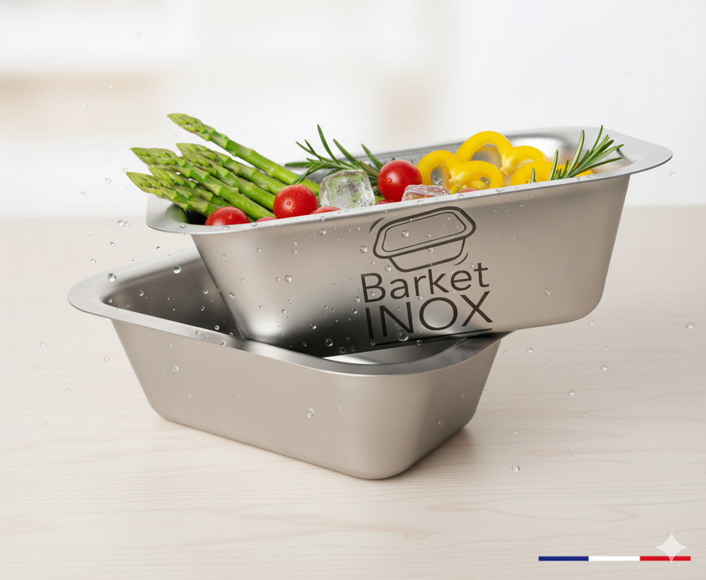 Barquette inox GN 1/2 hauteur 50 mm thermoscellable Barketinox - Commande minimum de 50 pièces