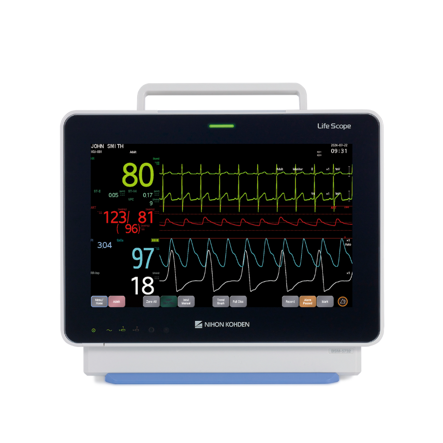 Moniteur de chevet E7 12,1'', Nellcor SpO2 avec ECG, Resp, NIBP, 2 Temp, 3x Multi Connectors