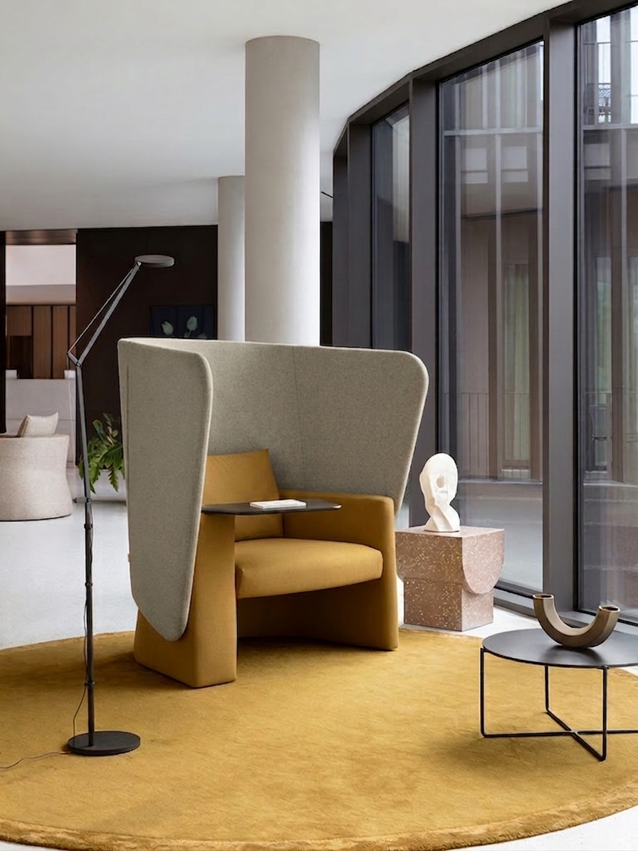 Fauteuil Cocoon - tissu recyclé - tablette et prises