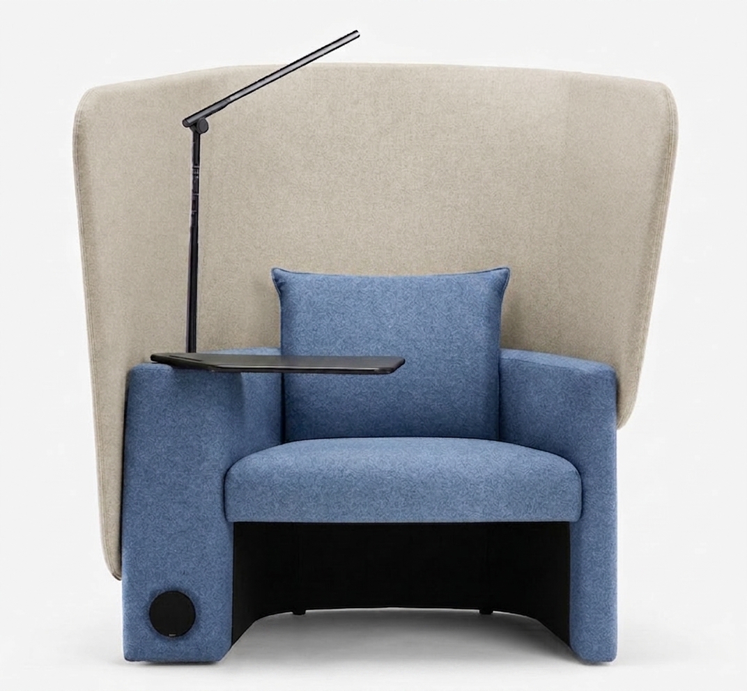 Fauteuil Cocoon - tissu recyclé - tablette et prises