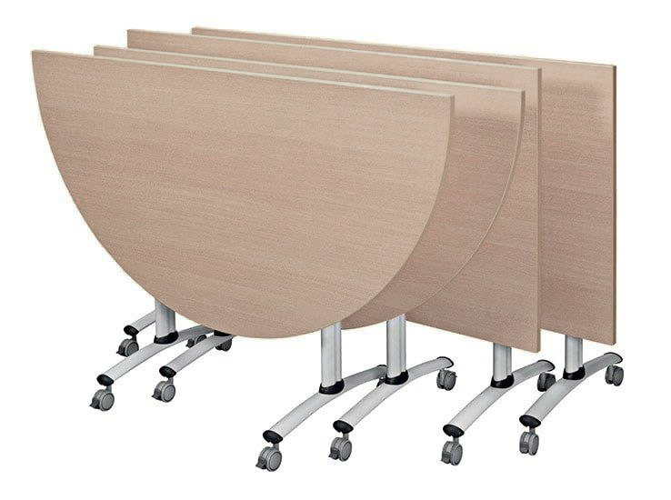 Table rabattable demi-lune sur roulettes - 160 x 80 cm - plateau stratifié antibactérien chant ABS