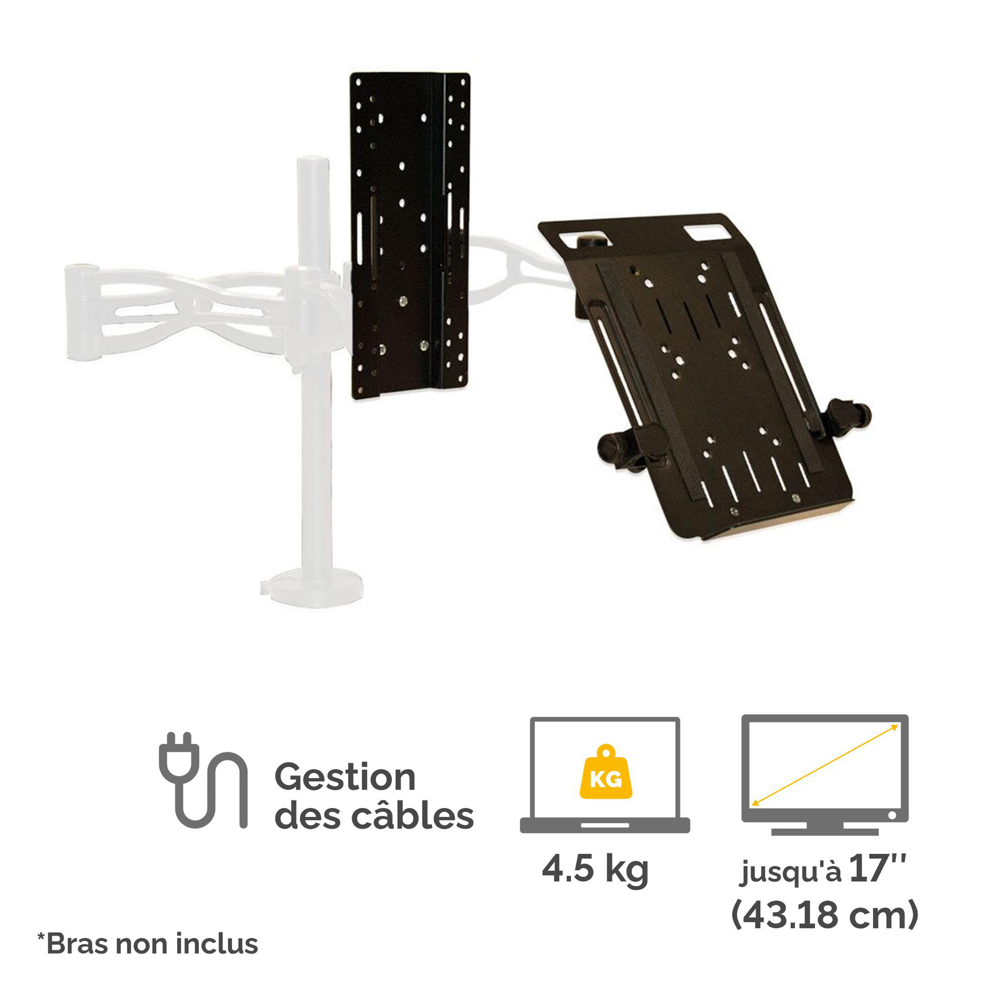 Support ordinateur portable pour bras Fellowes Vista - noir