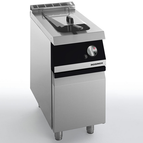 Friteuse gaz 1 cuve 15 litres - 14 kW - Sur placard avec porte Largeur 400 mm + Options : Bac de Destockage