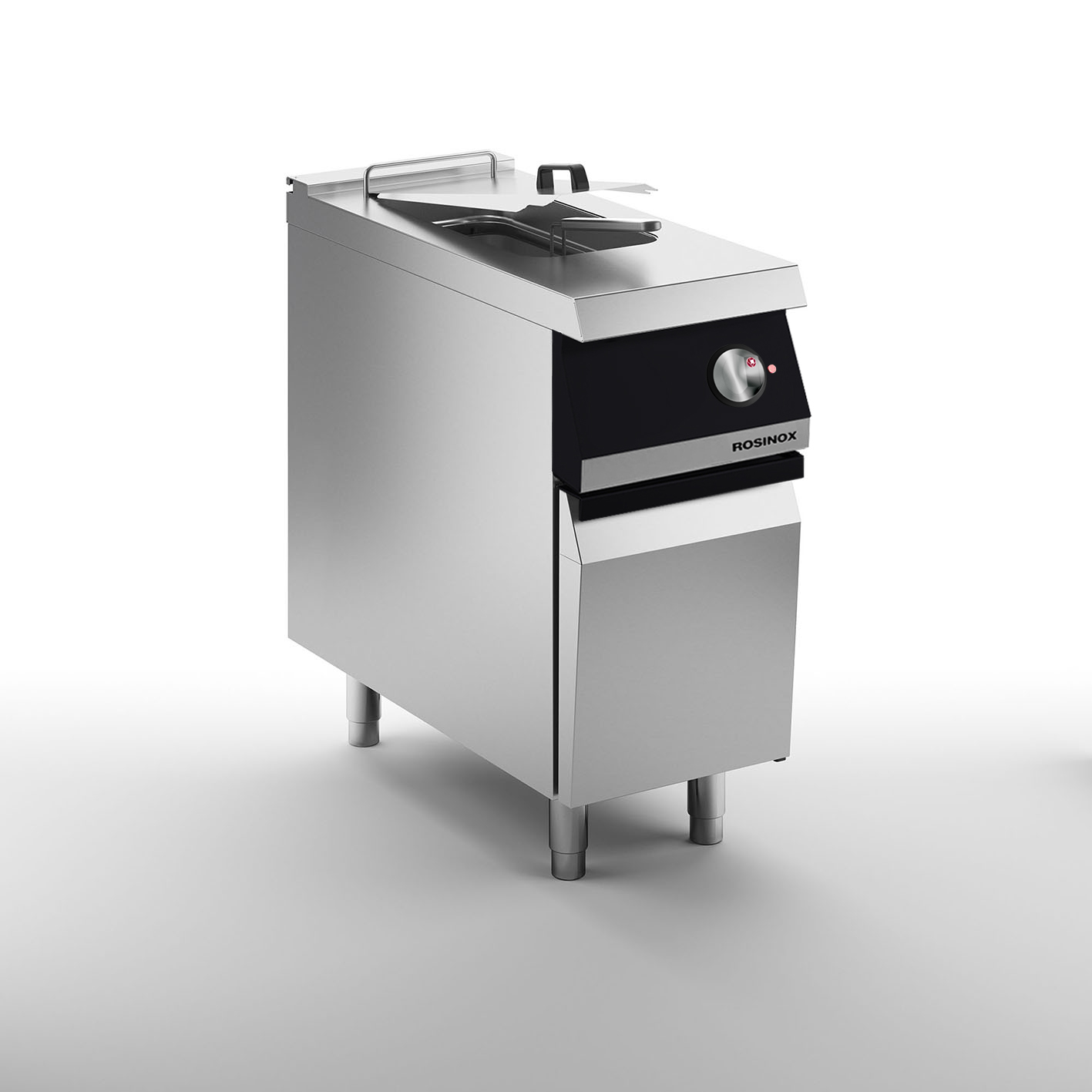Friteuse électrique 1 cuve 15 litres - 12 kW - Sur placard avec porte Largeur 400 mm + Options : Bac de Destockage