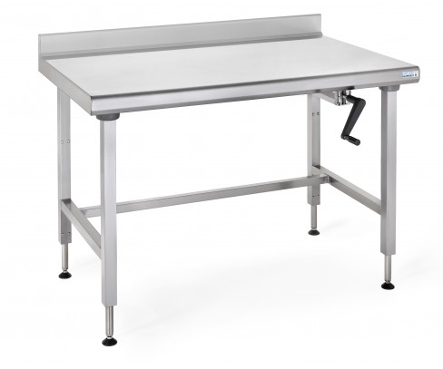 Table ergonomique inox adossée à hauteur variable - l. 140 cm