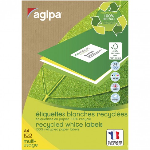 Etiquette multiusage enlevable Agipa - coins arrondis - 63,5 x 33,9 mm - blanc - lot de 2 400