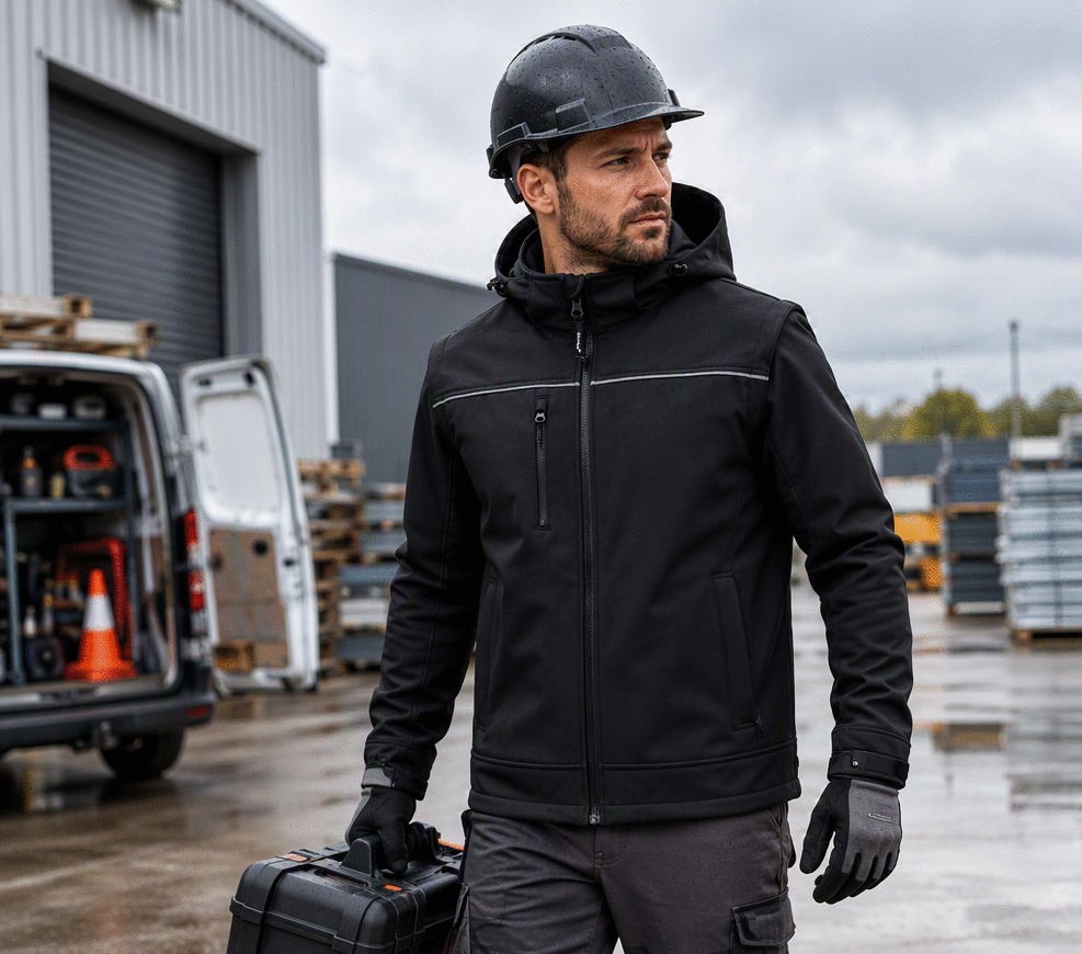 Veste softshell Annecy - capuche et manches amovibles - France Sécurité - noir - taille au choix