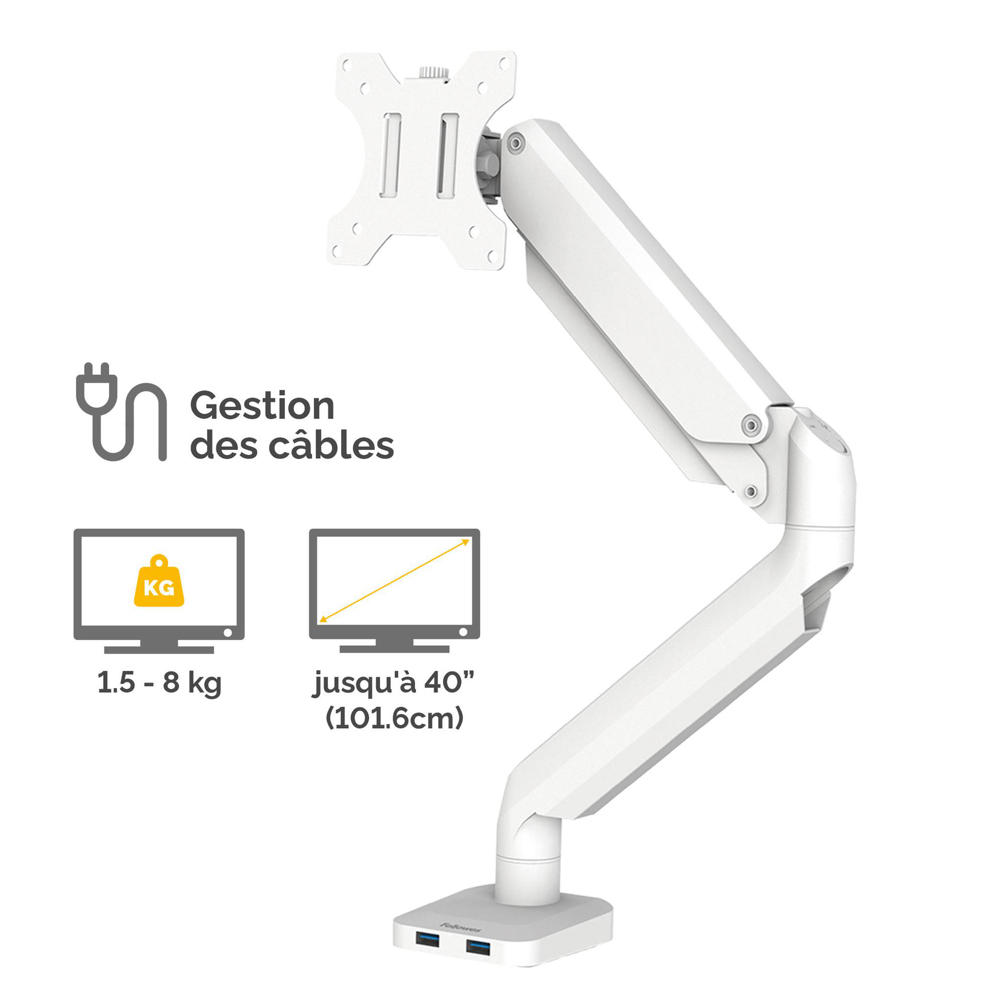 Bras support écran Fellowes Platinum Series - à pince - 1 écran - blanc