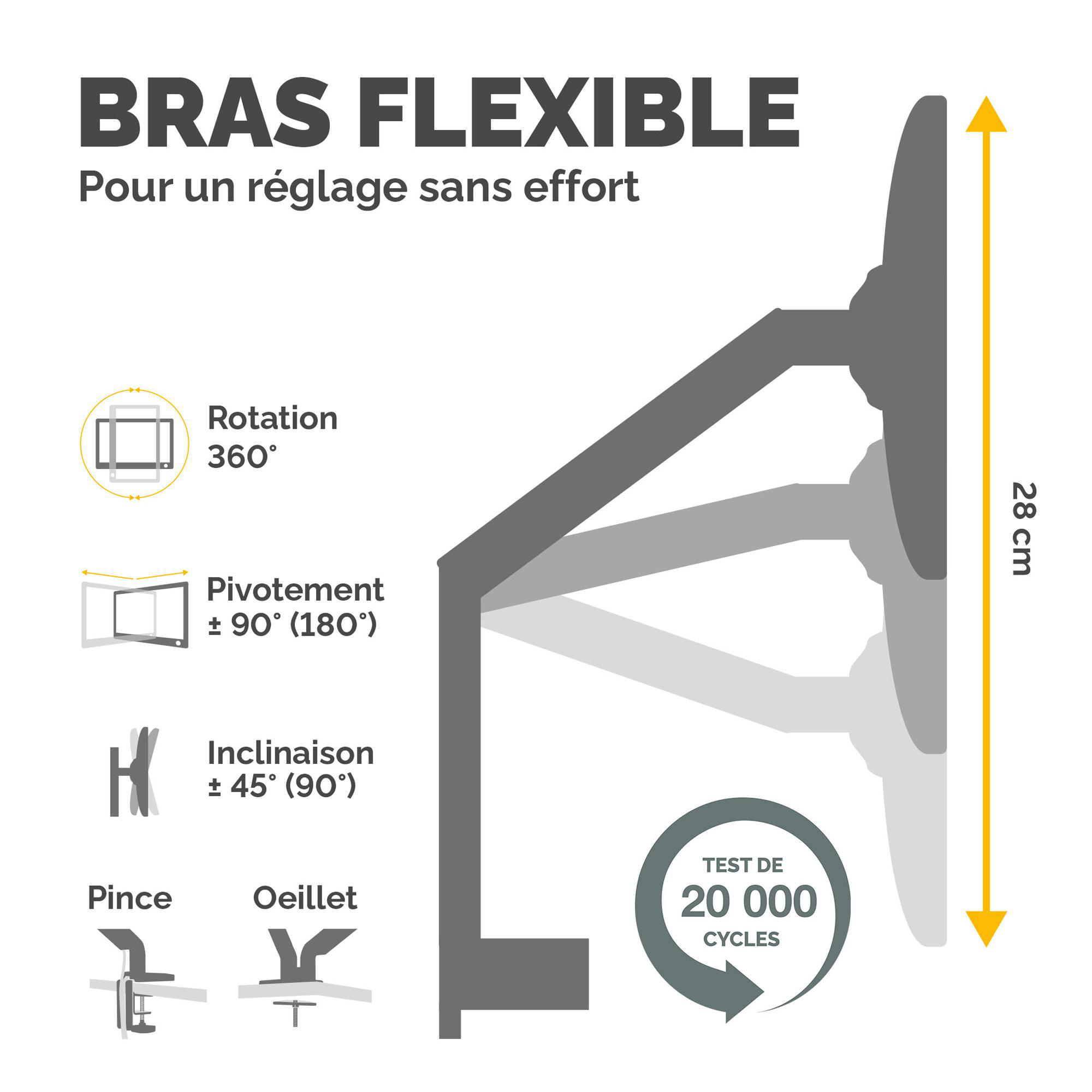 Bras support écran Fellowes Platinum Series - à pince - 1 écran - blanc