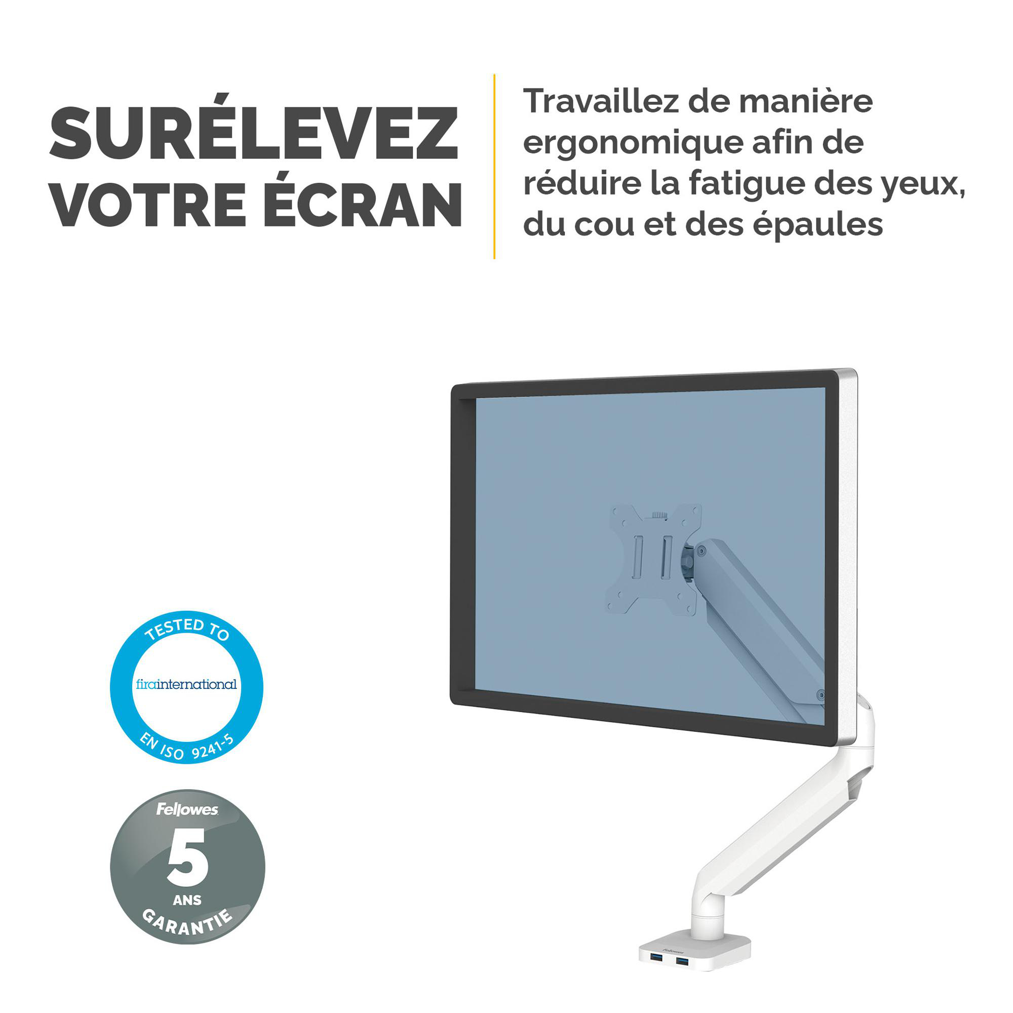 Bras support écran Fellowes Platinum Series - à pince - 1 écran - blanc