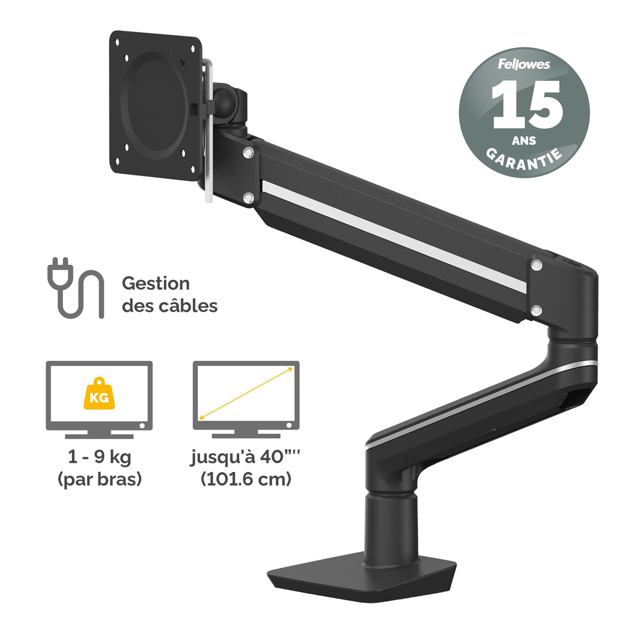 Bras support écran compact Fellowes Tallo - à pince - 1 écran - noir