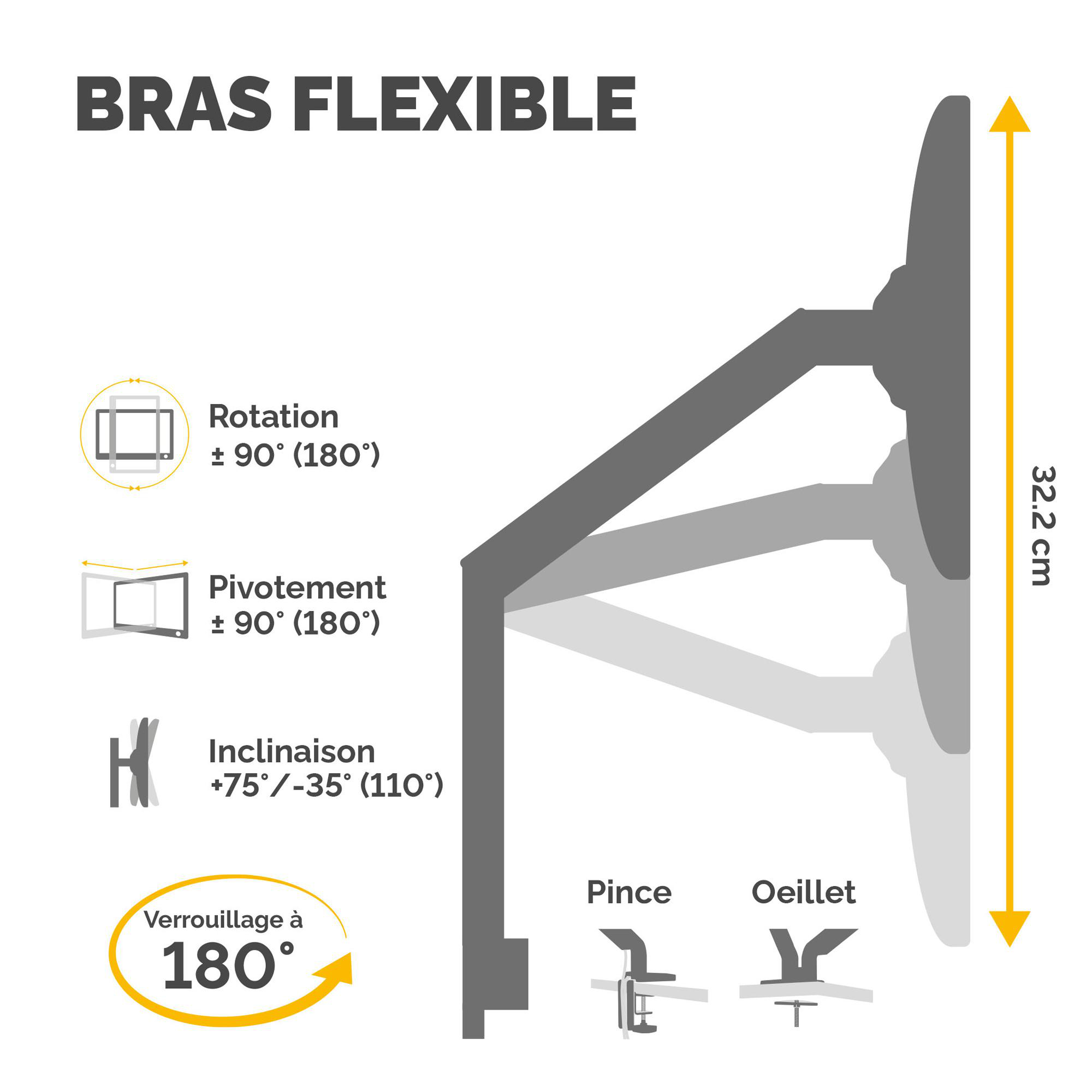 Bras support écran compact Fellowes Tallo - à pince - 1 écran - noir