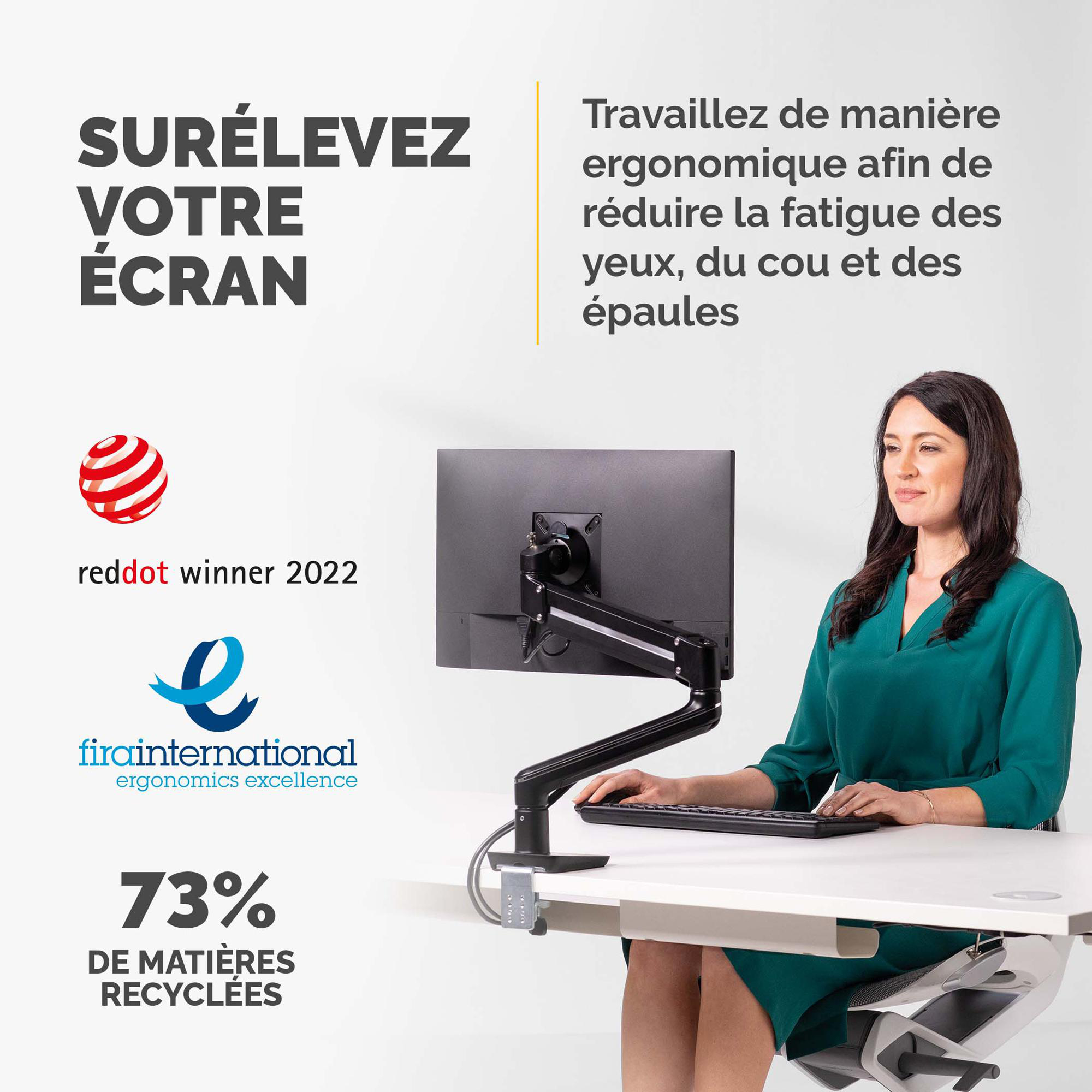Bras support écran compact Fellowes Tallo - à pince - 1 écran - noir
