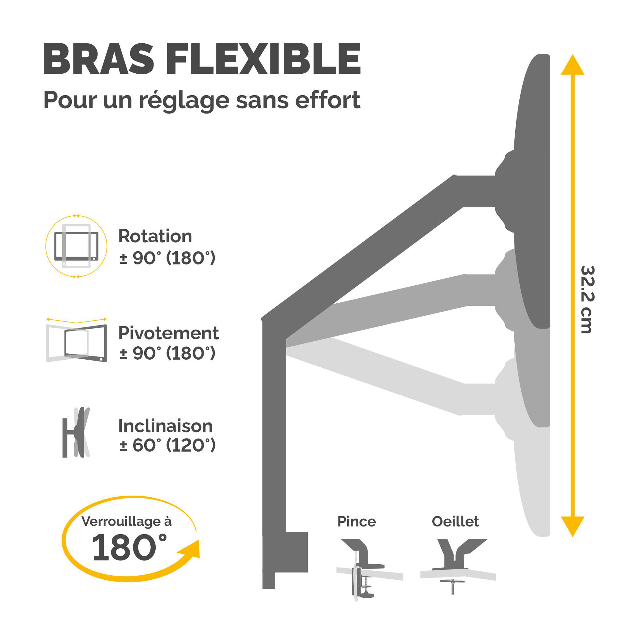 Bras support écran Fellowes Tallo Modular - à pince - 3 écrans - noir