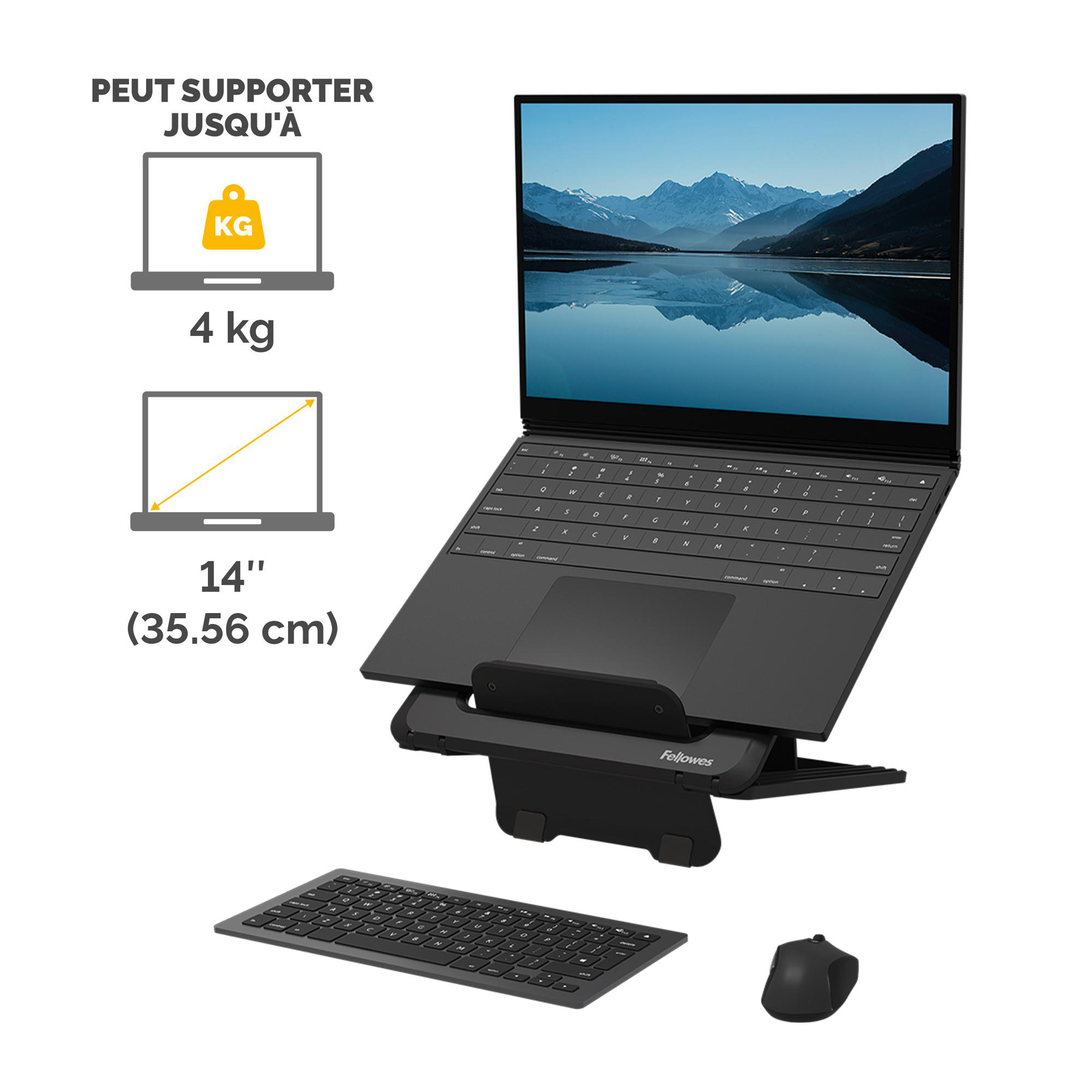 Support pour ordinateur portable Fellowes Breyta - réglable en hauteur- 12 positions- noir