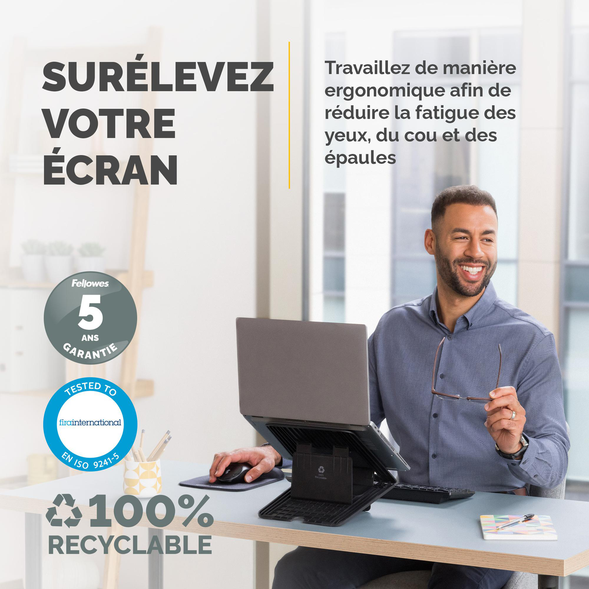 Support pour ordinateur portable Fellowes Breyta - réglable en hauteur- 12 positions- noir