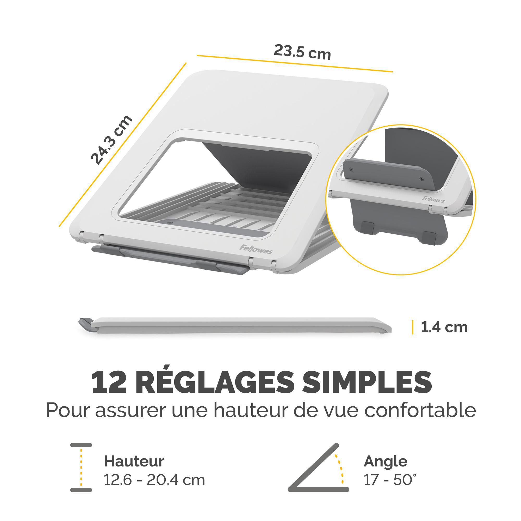 Support pour ordinateur portable Fellowes Breyta - réglable en hauteur- 12 positions- blanc - lot de 5