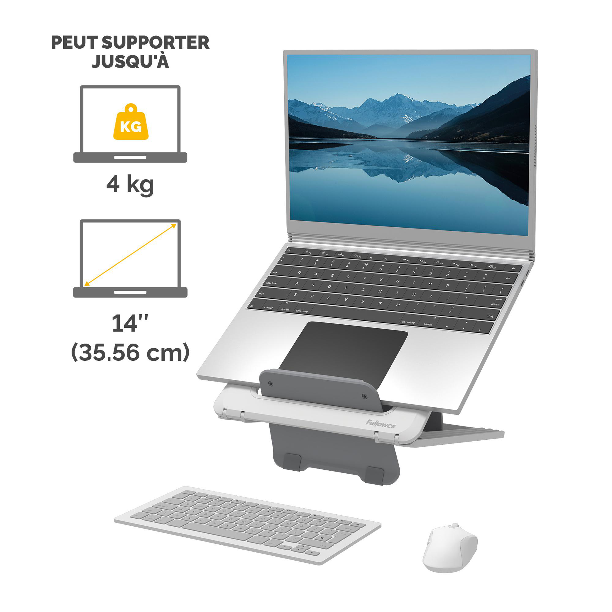 Support pour ordinateur portable Fellowes Breyta - réglable en hauteur- 12 positions- blanc - lot de 5