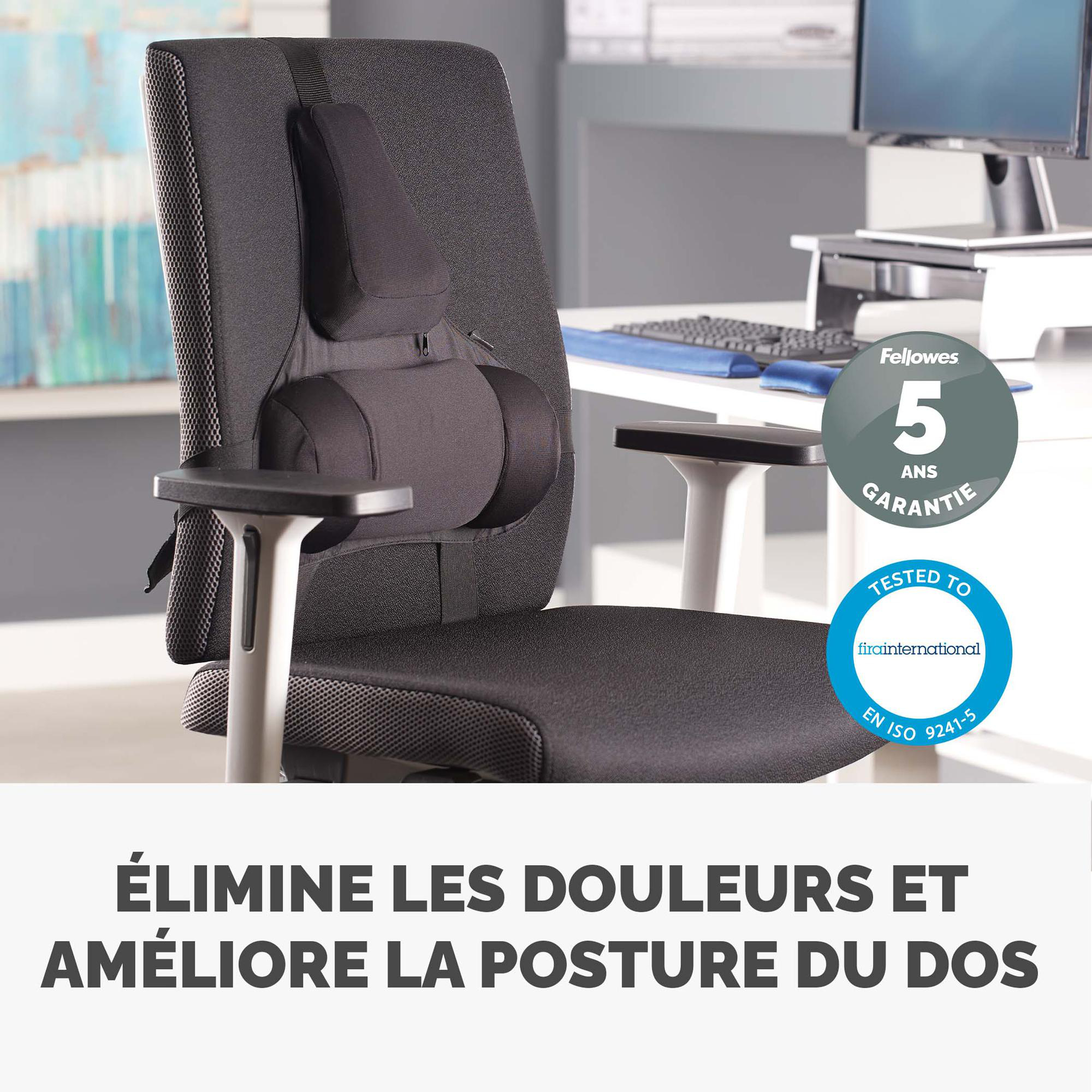 Support dorsal Fellowes Premium - antibactérien - mémoire de forme - noir - lot de 5