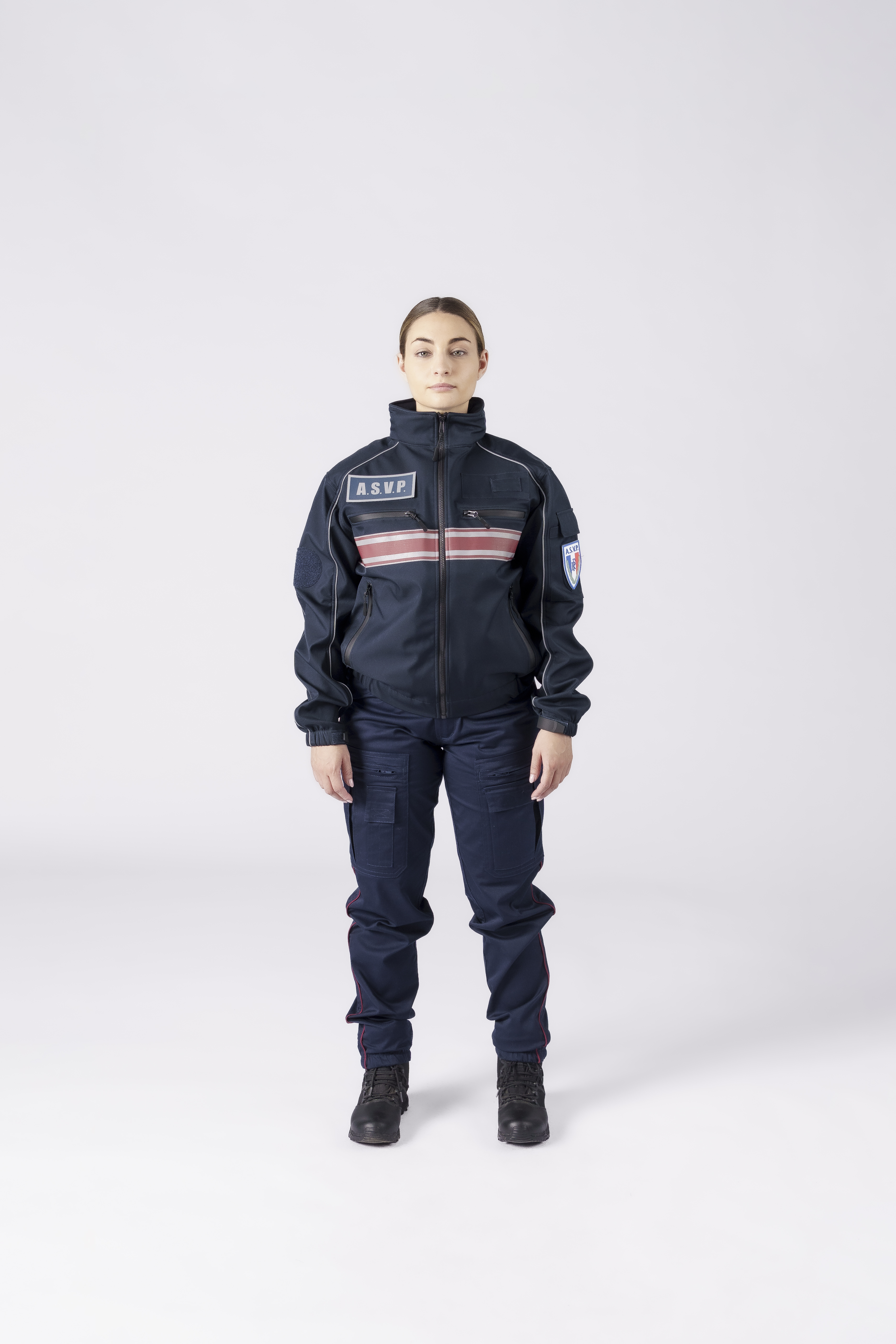 Blouson softshell marine - capuche amovible - bandes bordeaux