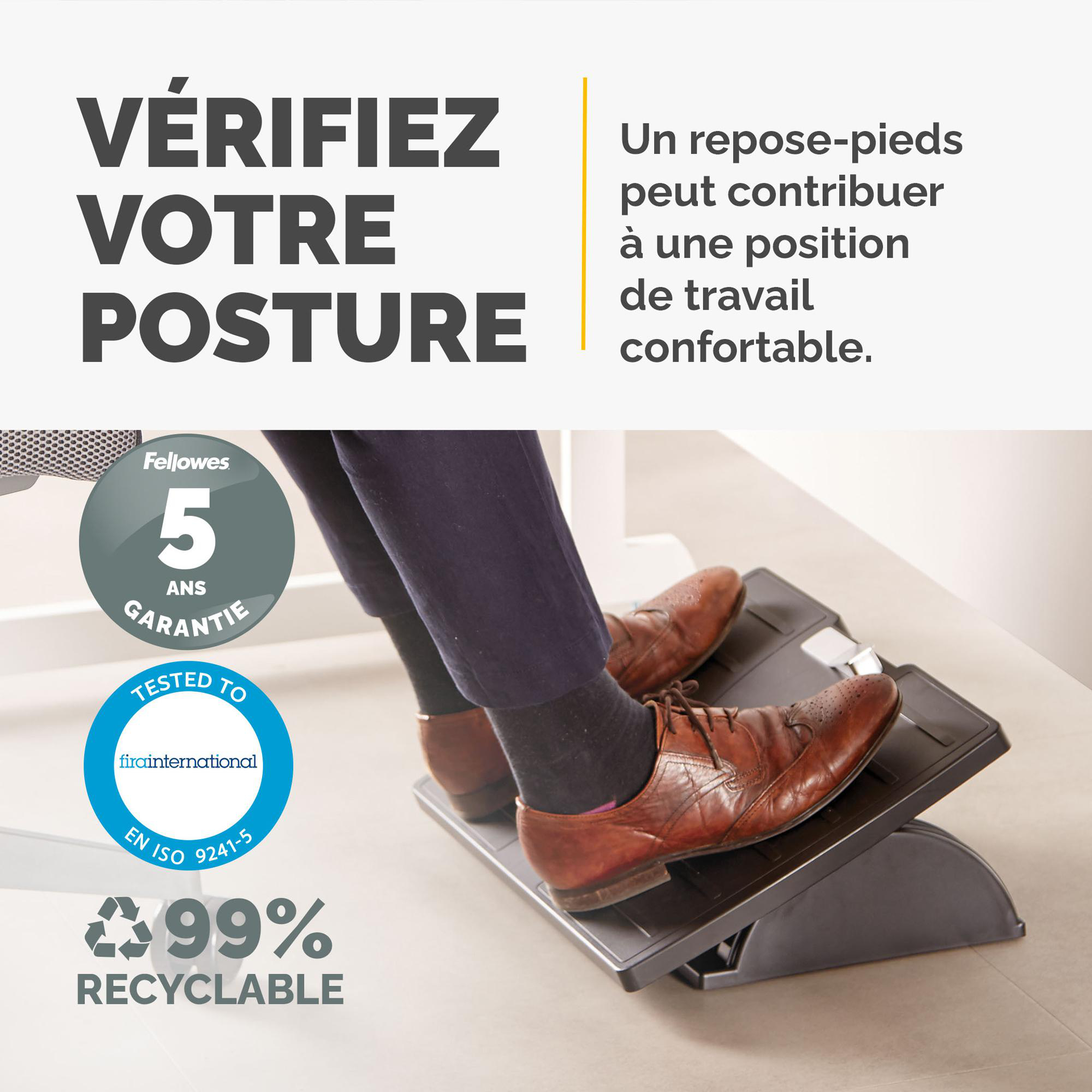 Repose pieds réglable Fellowes Office Suites Microban® - noir - lot de 5