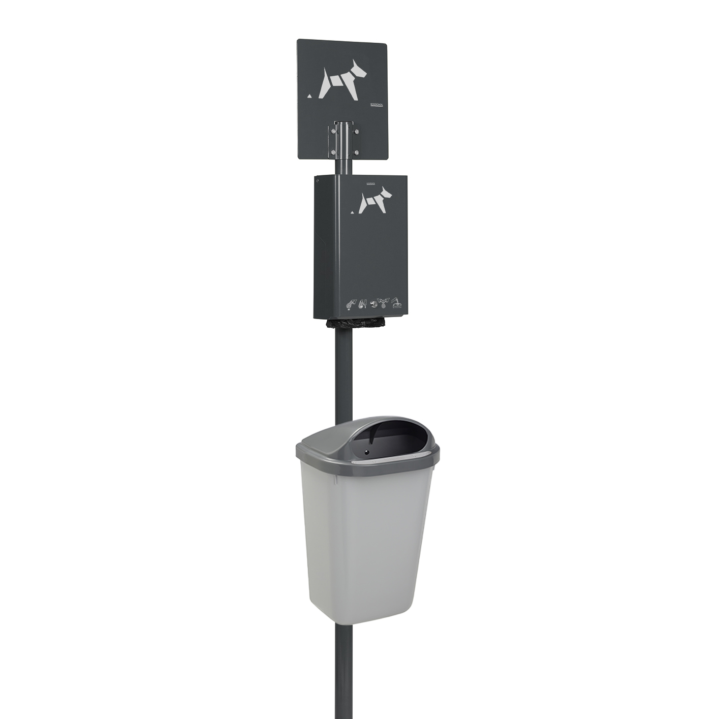 Borne Hygeca + corbeille Xerios 50 L - poteau gris anthracite 7016