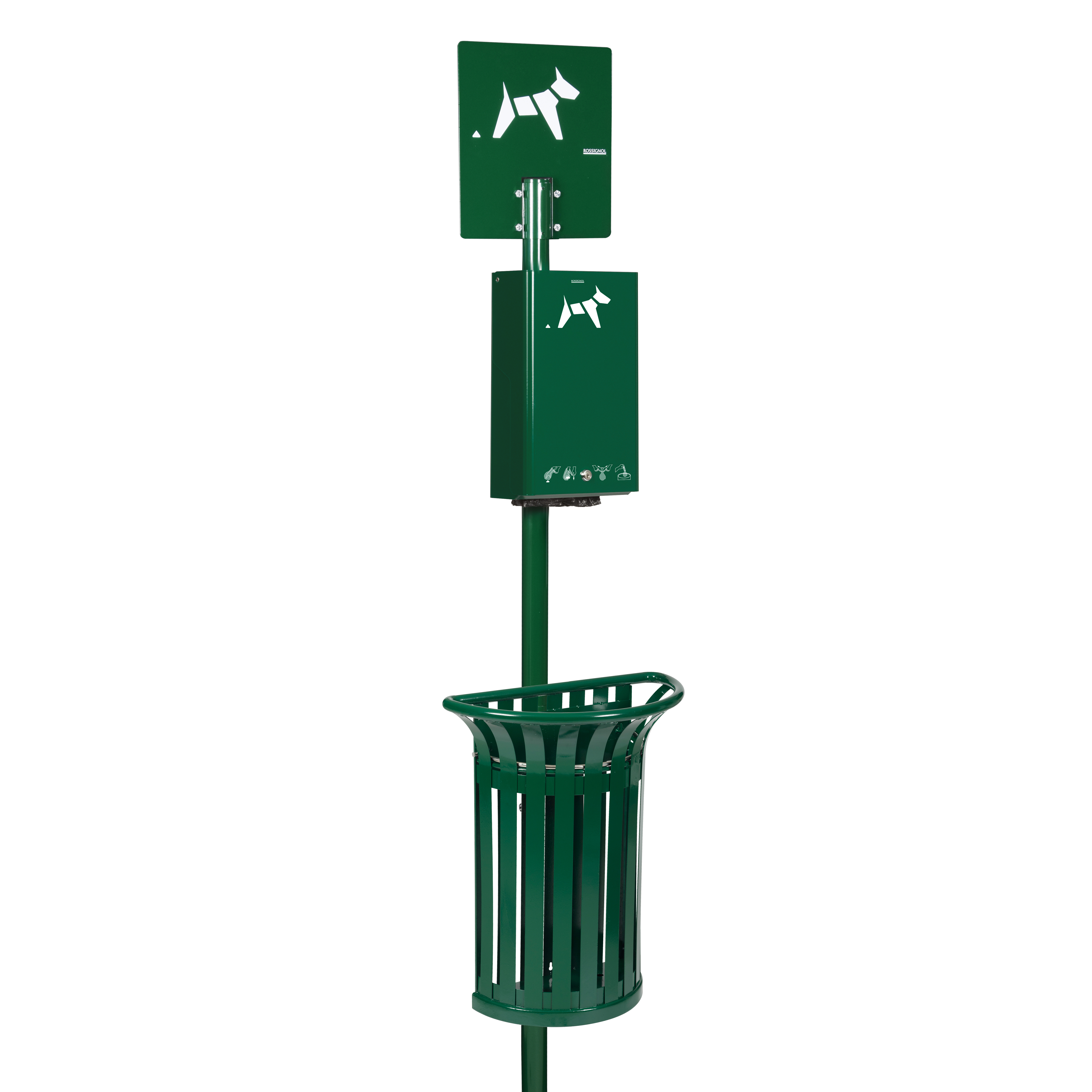 Borne Hygeca + corbeille Tulipe 35L - poteau vert mousse 6005