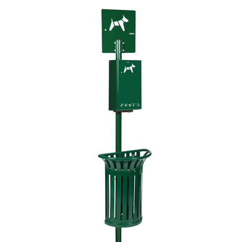Borne Hygeca + corbeille Tulipe 35L - poteau vert mousse 6005