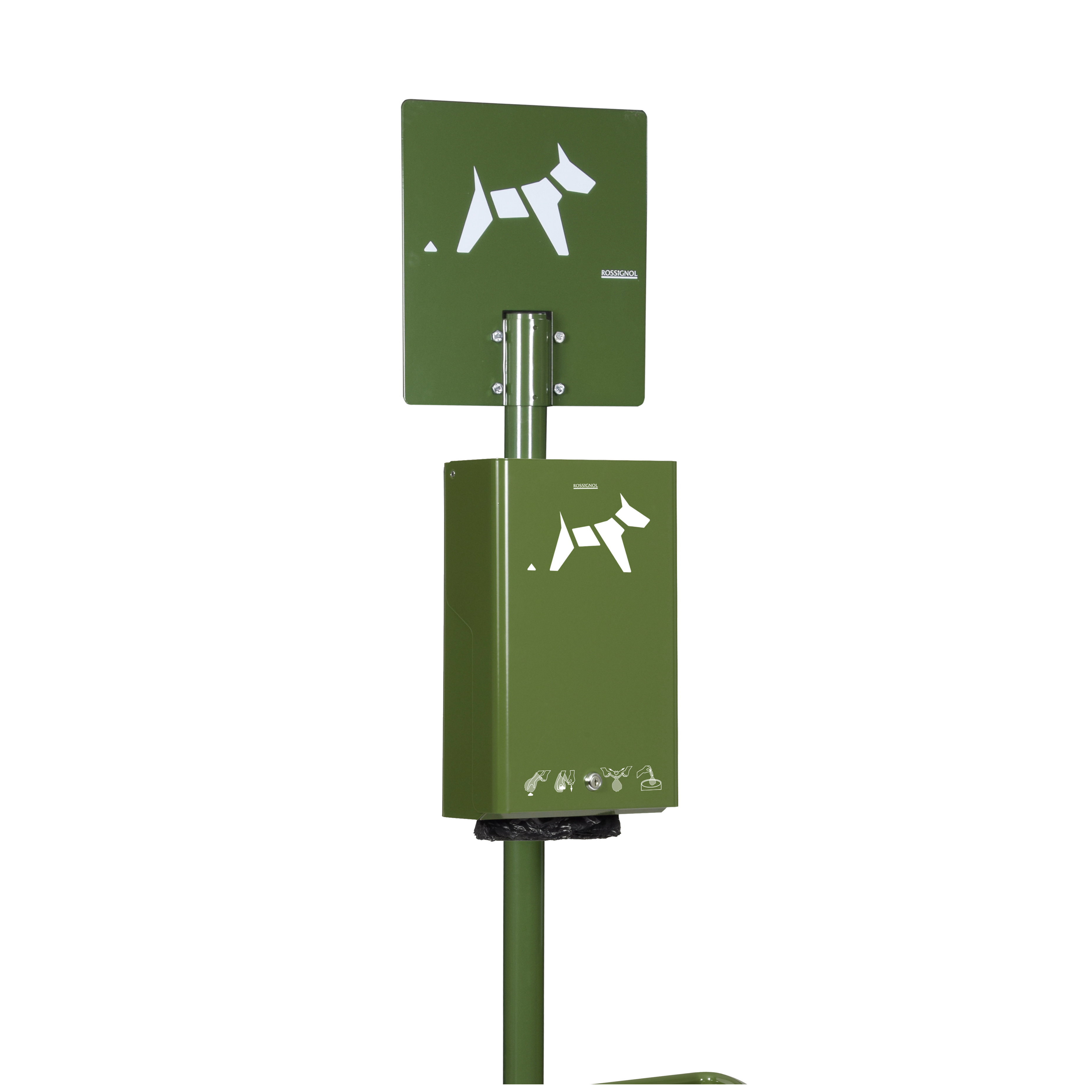 Borne Hygeca + corbeille Tulipe 35L - poteau vert olive 6003