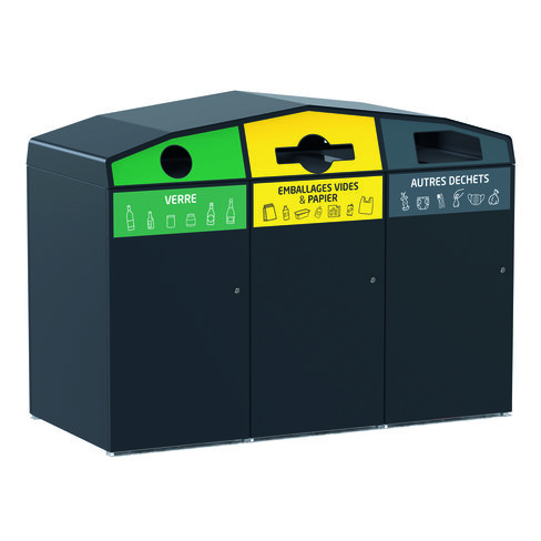 Point de tri 3 flux 3 x 240l avec 3 bacs roulants - Trirok - anthracite mat 7016