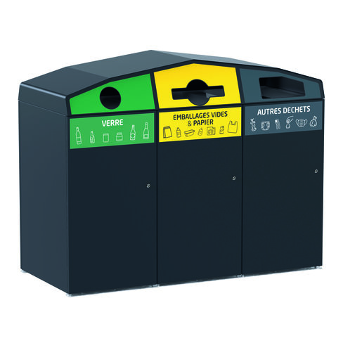 Point de tri 3 flux 3 x 340l avec 3 bacs roulants - Trirok - anthracite mat 7016