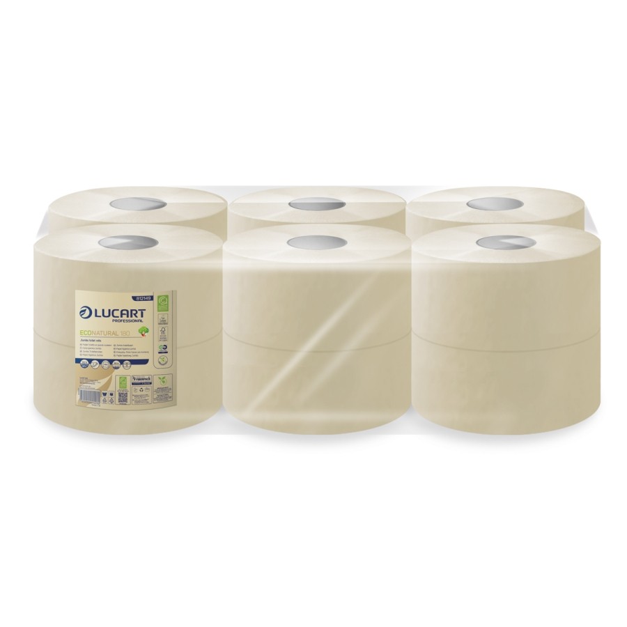 Papier hygiénique mini jumbo 180 m - EcoNatural 180 - 2 plis - havane - Ecolabel - carton de 12 pièces