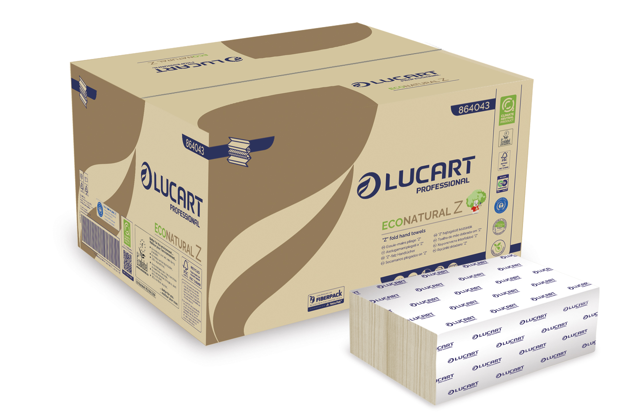 Essuie-mains plié feuille à feuille Z - 200 formats - EcoNatural Z - 2 plis - havane - Ecolabel - 15 paquets