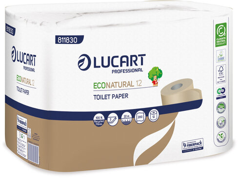 Papier hygiénique petit rouleau - 200 feuilles - EcoNatural 12 - 2 plis - havane - Ecolabel - 96 pièces