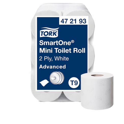 Papier hygiénique bobine - Tork SmartOne Mini T9 - 2 plis - 620 formats - Ecolabel - 1 colis de 12 pièces
