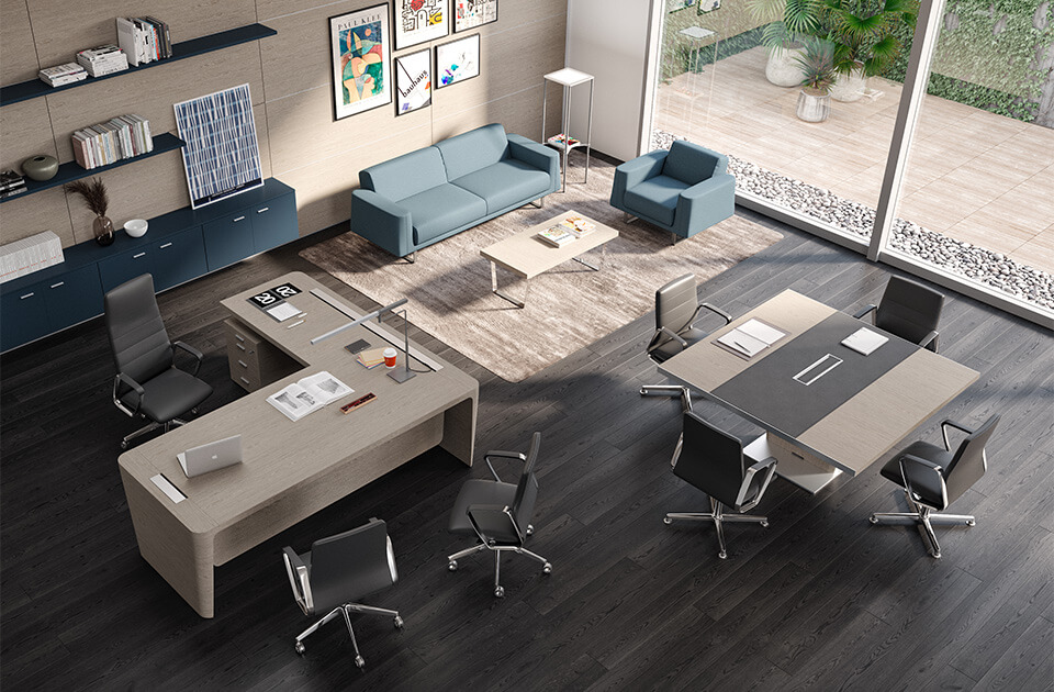 Table de réunion Quadri prestige 4 places avec bureau - Ouvrir le diaporama