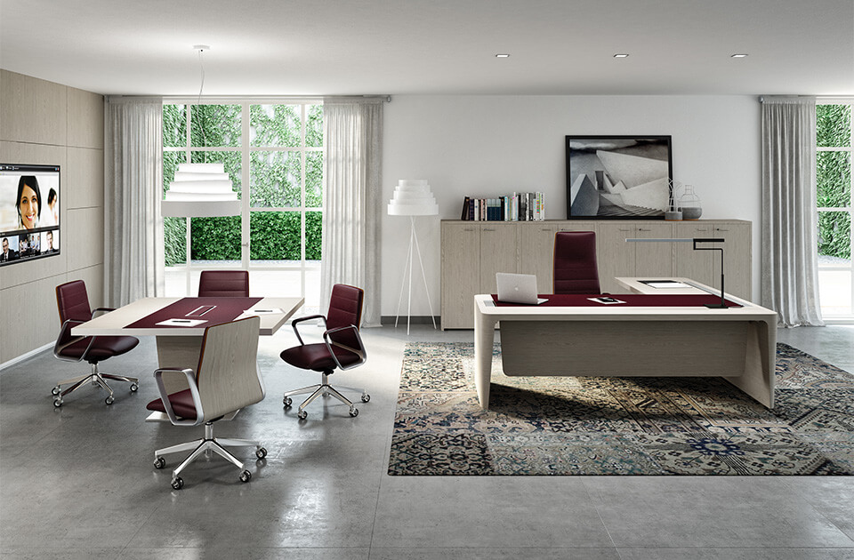 Table de réunion Quadri prestige 4 places avec bureau - Ouvrir le diaporama