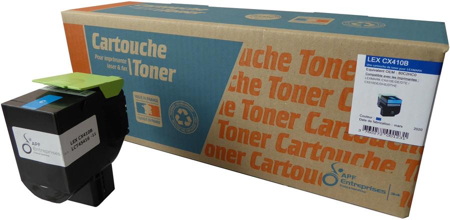 Toner laser compatible remanufacturé Lexmark 80C20C0 cyan - l'unité