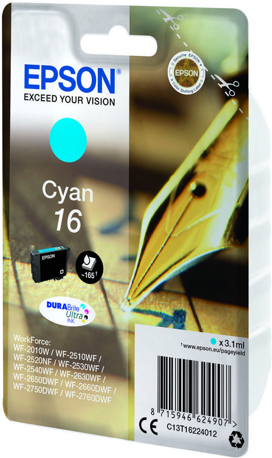 Cartouche d'encre Epson Stylo à plume C13T16224012 - Durabrite - cyan - l'unité