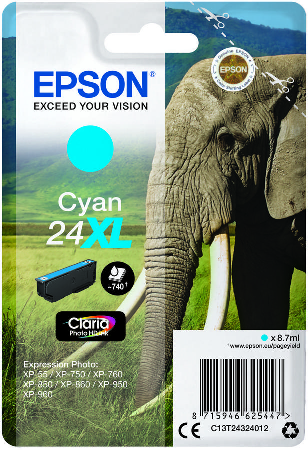 Cartouche d'encre Epson 24XL -C13T24324012 - cyan - l'unité