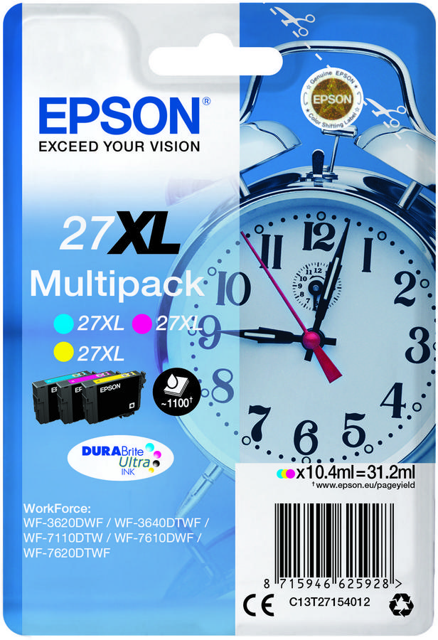 Cartouche d'encre Epson Multipack Réveil - 27XL - C13T27154012 - 3 couleurs - le pack